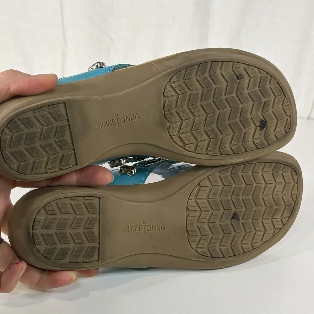 Minnetonka Silverthorne 360 Womens Turquoise Flip-Flops Sandals Beads Shoes 9